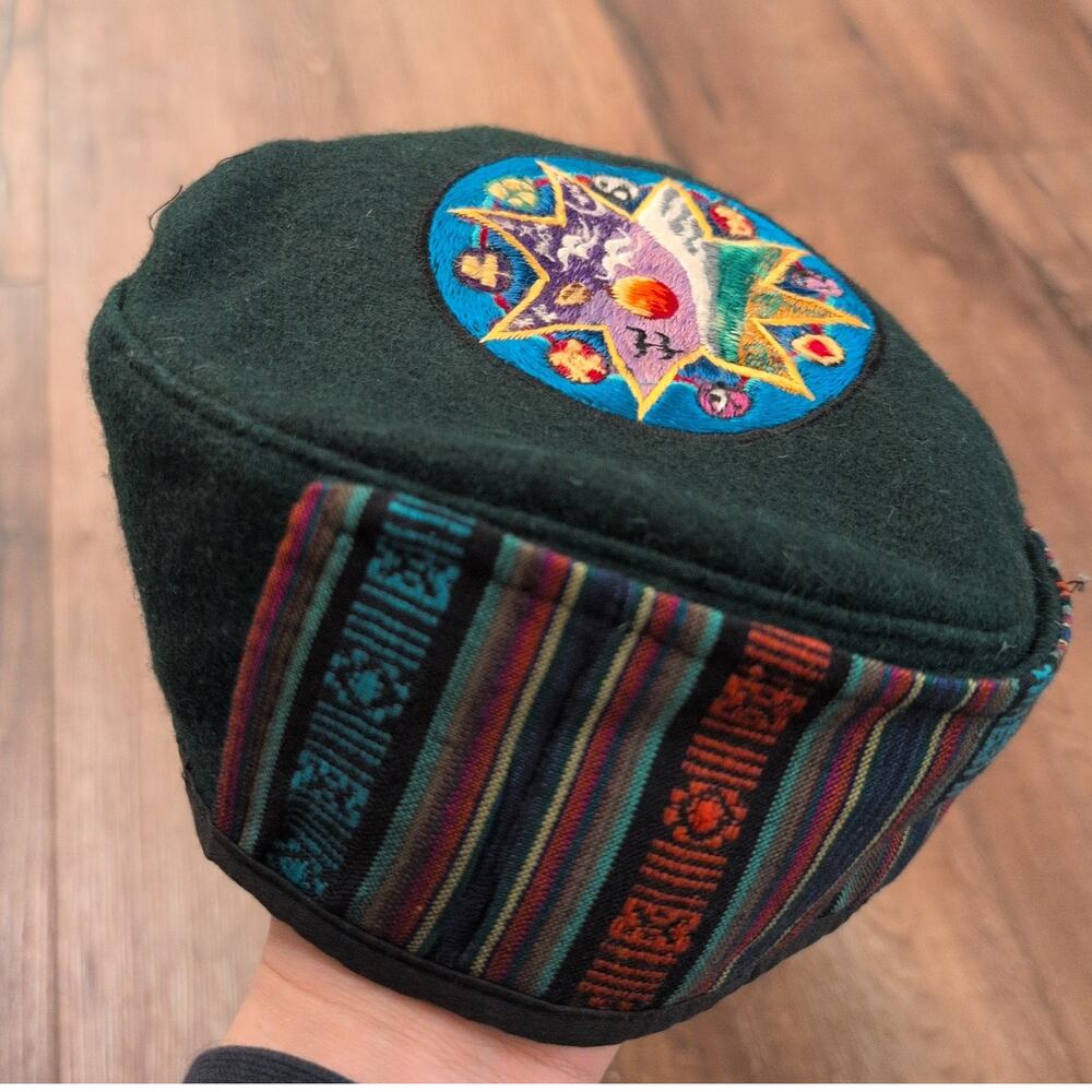 Dharmachakra Embroidered‎ Round Adult Sherpa Cap Hat Tibet Nepal Ganesh Himal